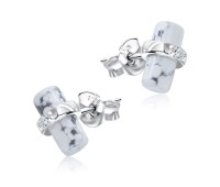 White Stone inward CZ Crystal Silver Stud Earring STS-5670